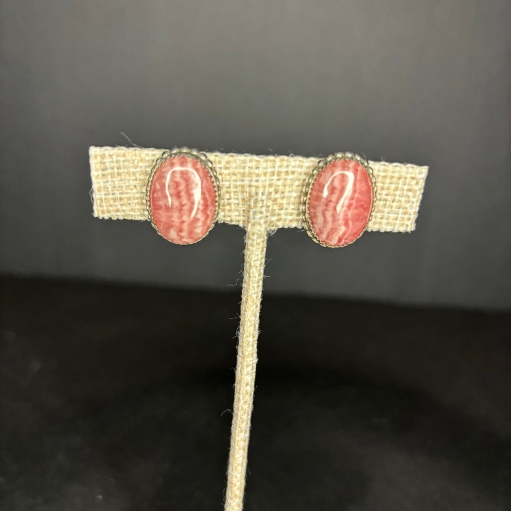 One of a kind Vtg Navajo Sterling Silver & Pink Turquoise Earrings